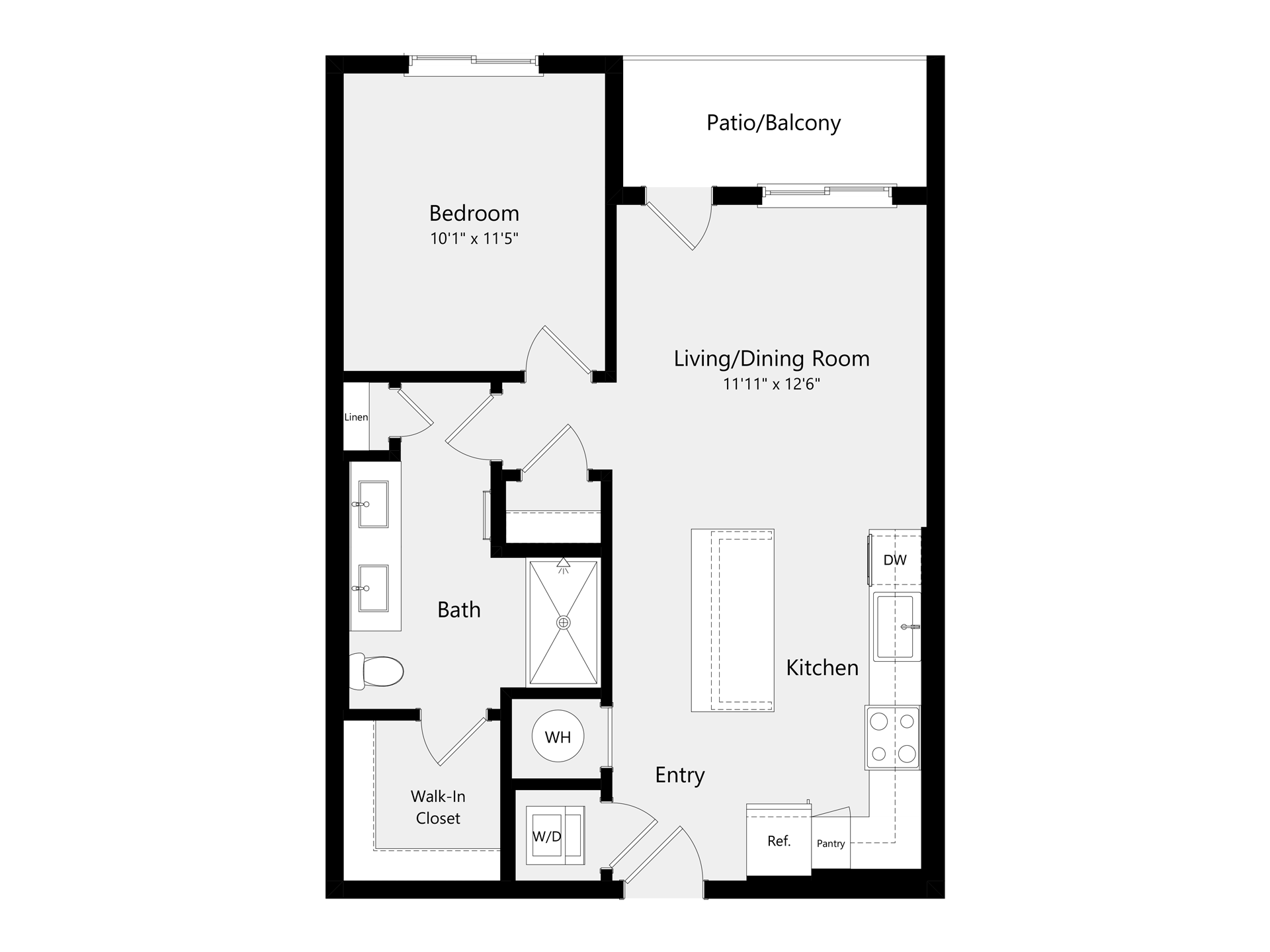 A 3D image of the A3A floorplan, a 675 squarefoot, 1 bed / 1 bath unit