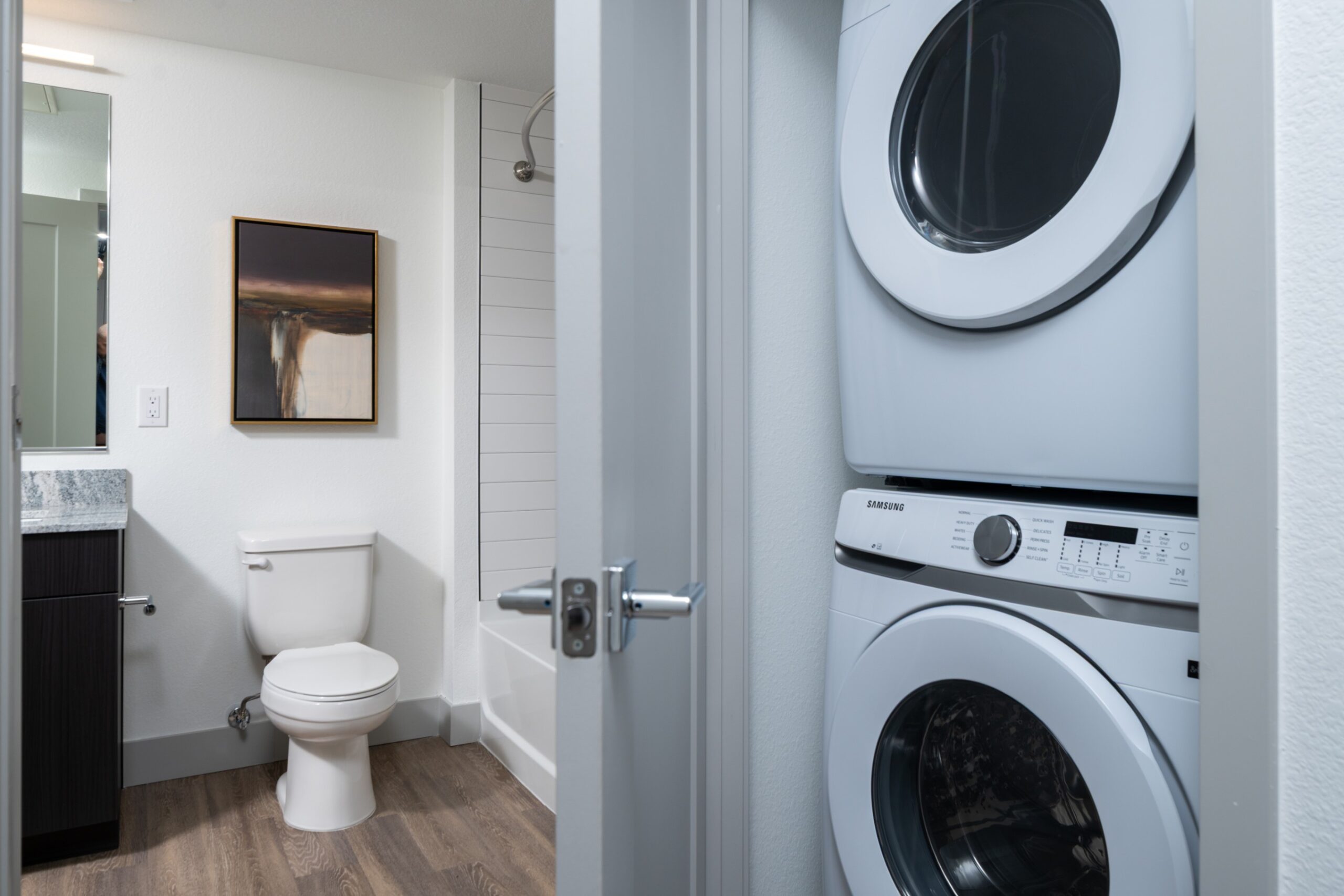 In-unit stacked washer and dryer at Legacy Metro 525