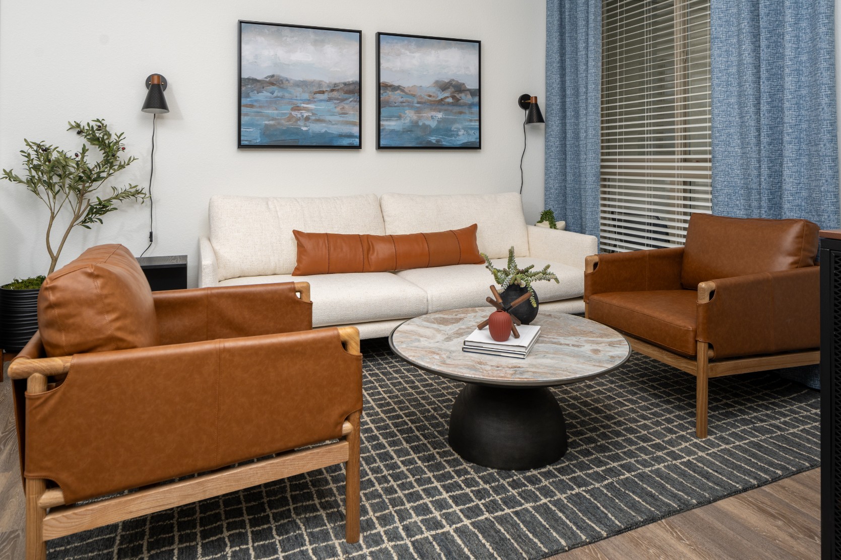 Living room of a model apartment at Legacy Metro 525