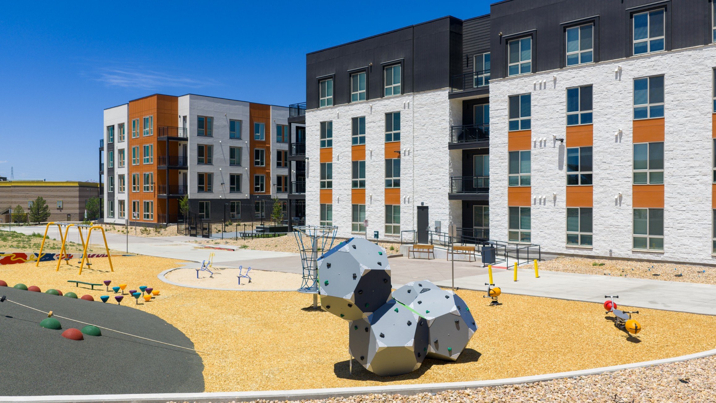 Playground with rock climbing area