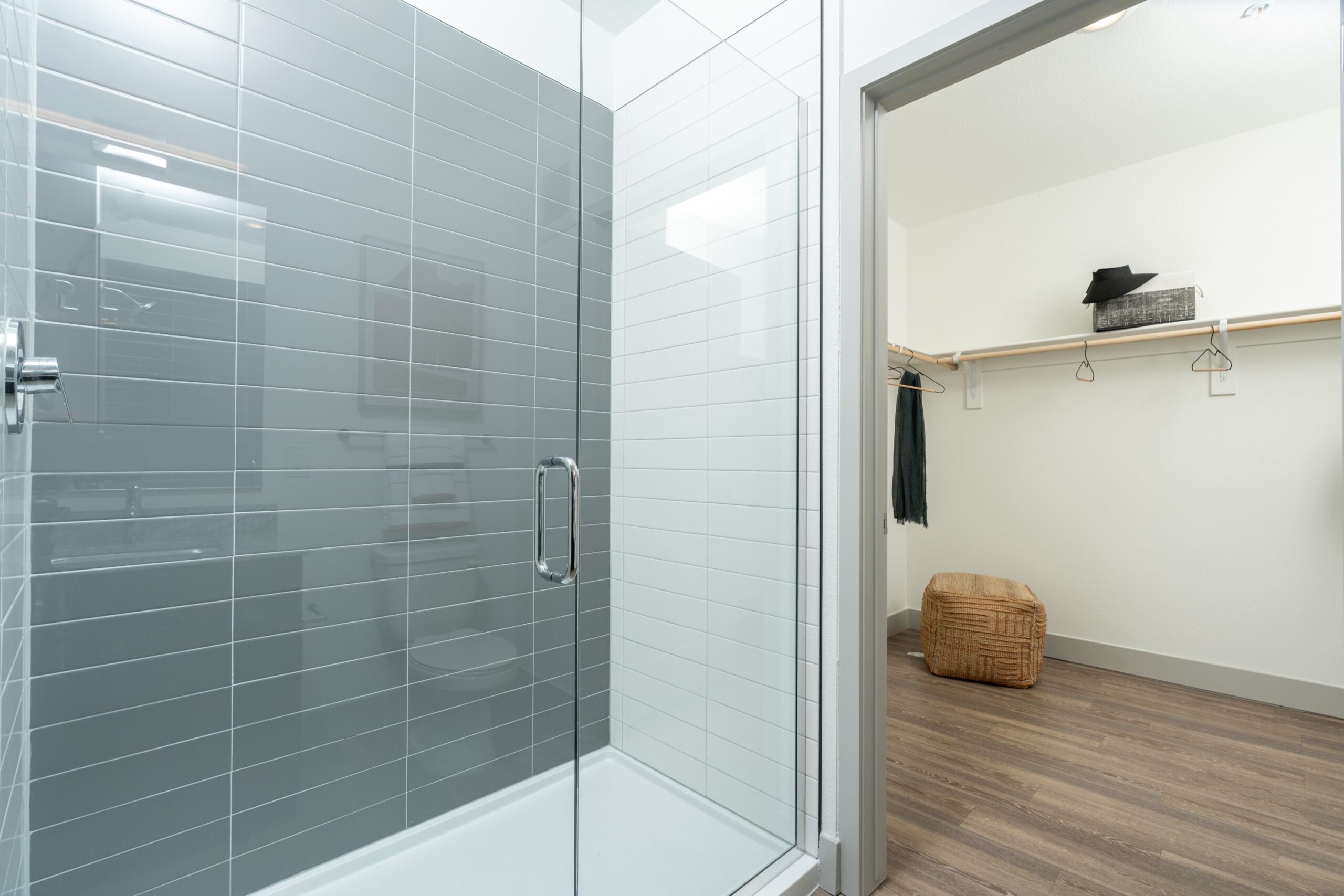 Large walk-in shower and oversized closet