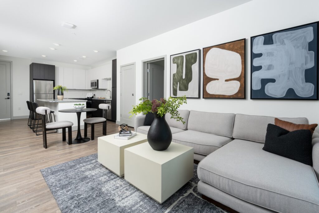 Model apartment with an open floor plan