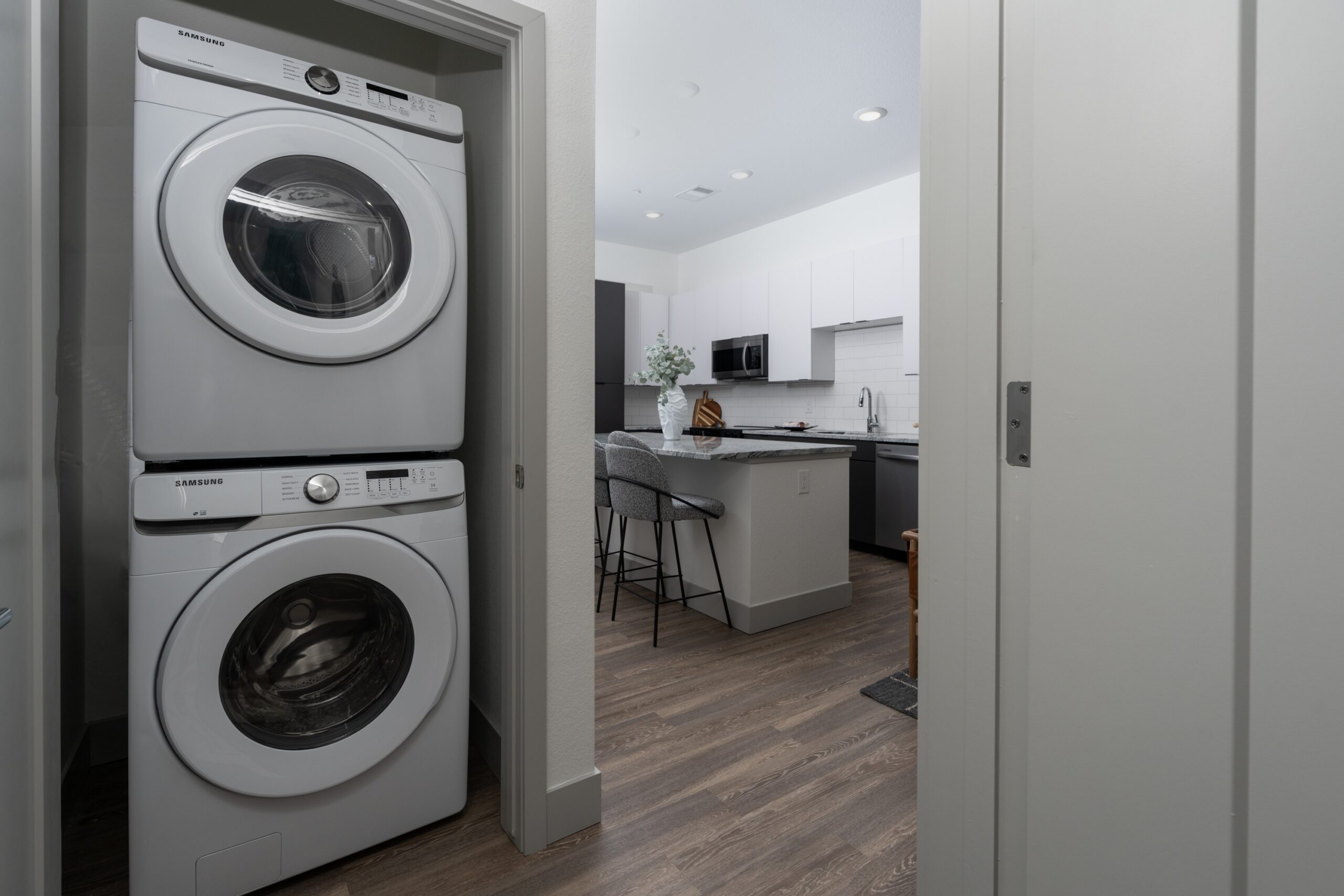 Stacked in-home washer and dryer at Legacy Metro 525