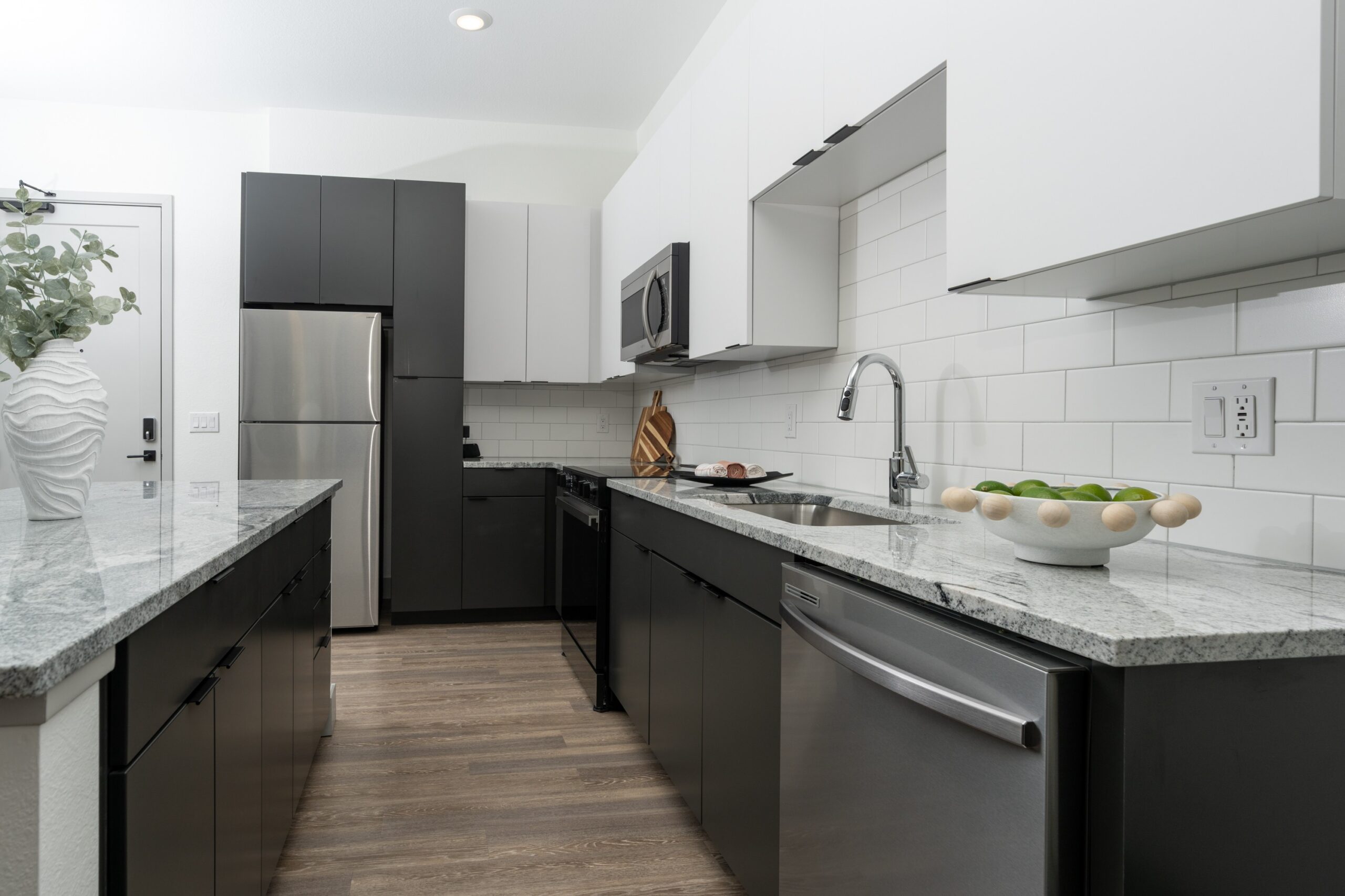 Kitchen with stainless-steel appliances and granite countertops